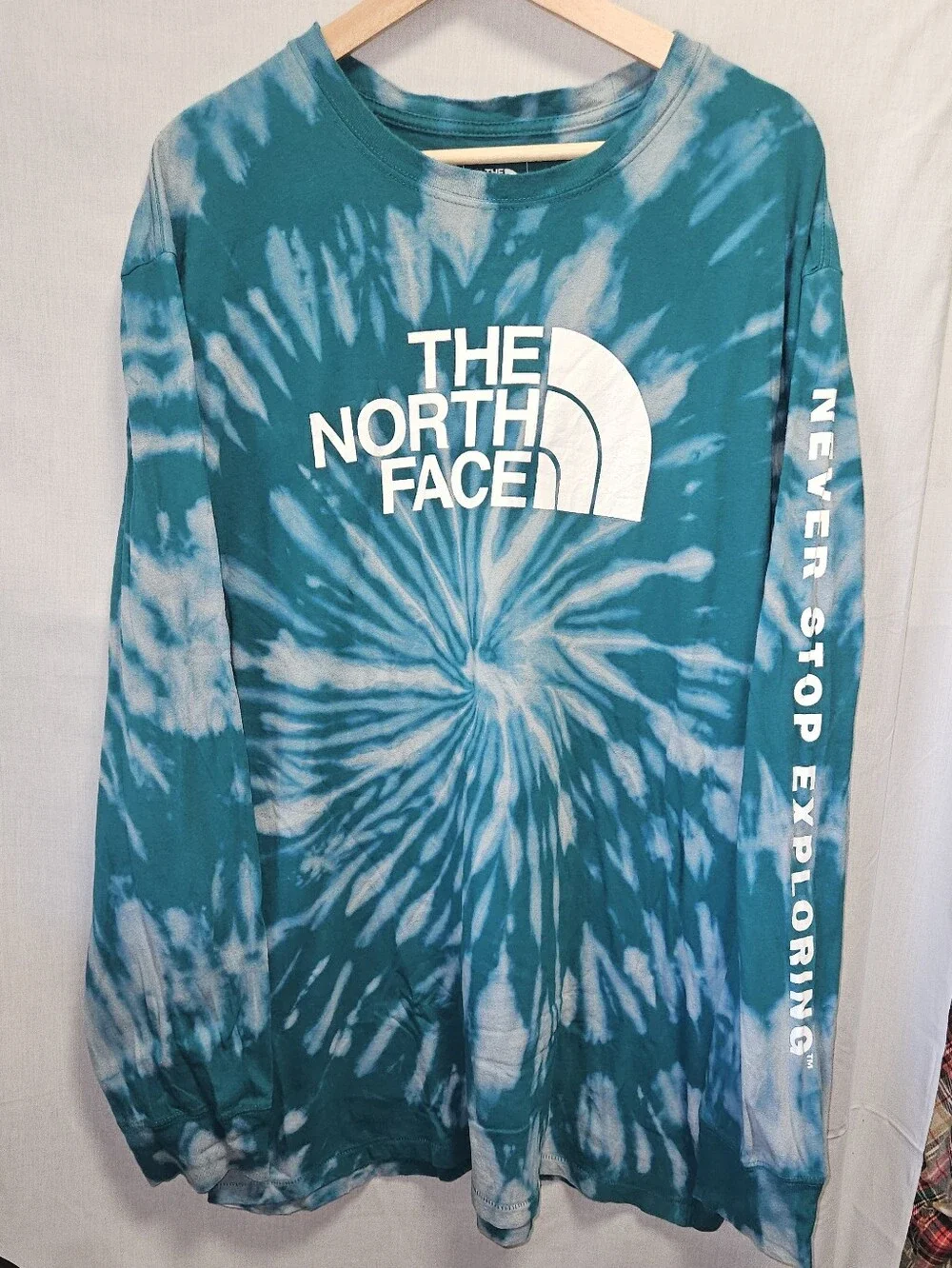 The North Face Custom Dyed 1 Of 1 Teal & White Tie-Dye Long Sleeve Tee sz XL